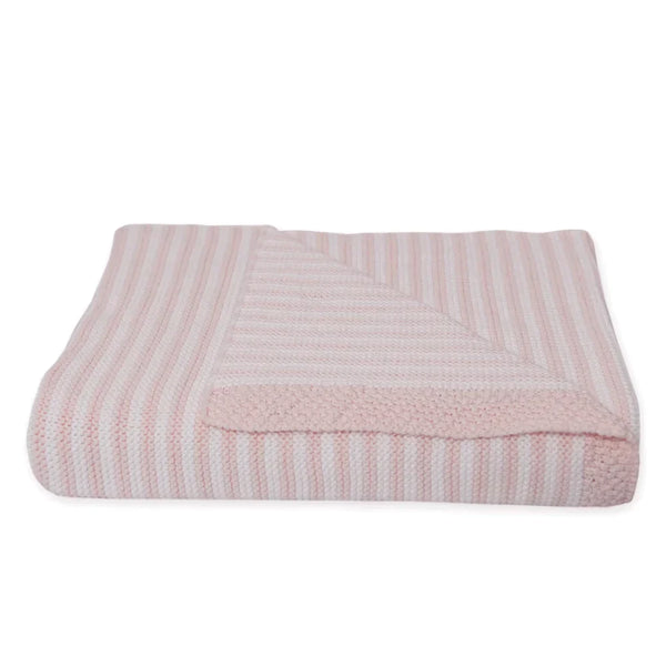 The Living Textiles - Knit Stripe Blanket Blush and White - Twostreetsover