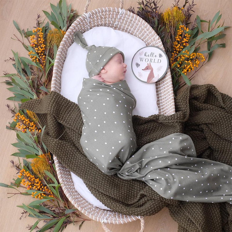 The Living Textiles - Newborn Gift Set Olive spots - Twostreetsover